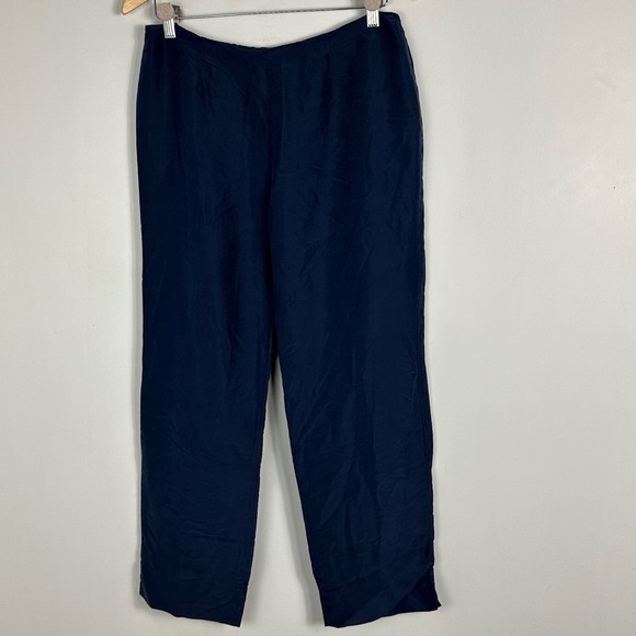 Ralph Lauren Pants - Ralph Lauren 100% Silk Navy Blue Wide Leg Pants Womens Size 12 Back Zip Trousers